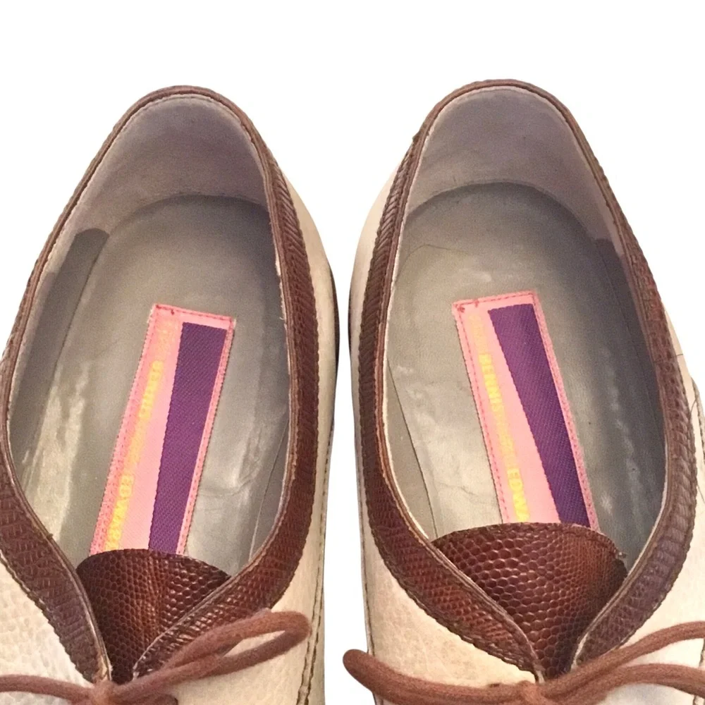 Vtg Susan Bennis Warren Edwards Leather Oxford Sz 10 Off White/Brown Cap Toe